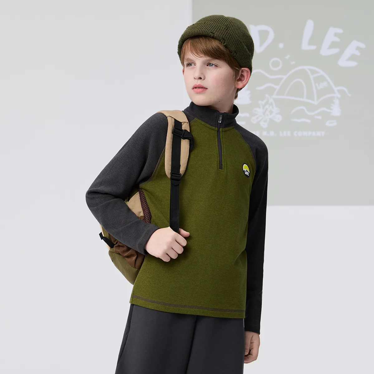 Футболка для школьников с полуводолазкой утолщенная Lee, Army Green — фото 3