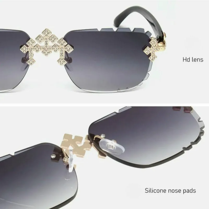 

Стильные солнцезащитные очки квадратной формы без оправы, женские, с линзами, ограненными в виде креста и бриллиантов, защита от УФ-излучения UV400 DMMWCX, C1