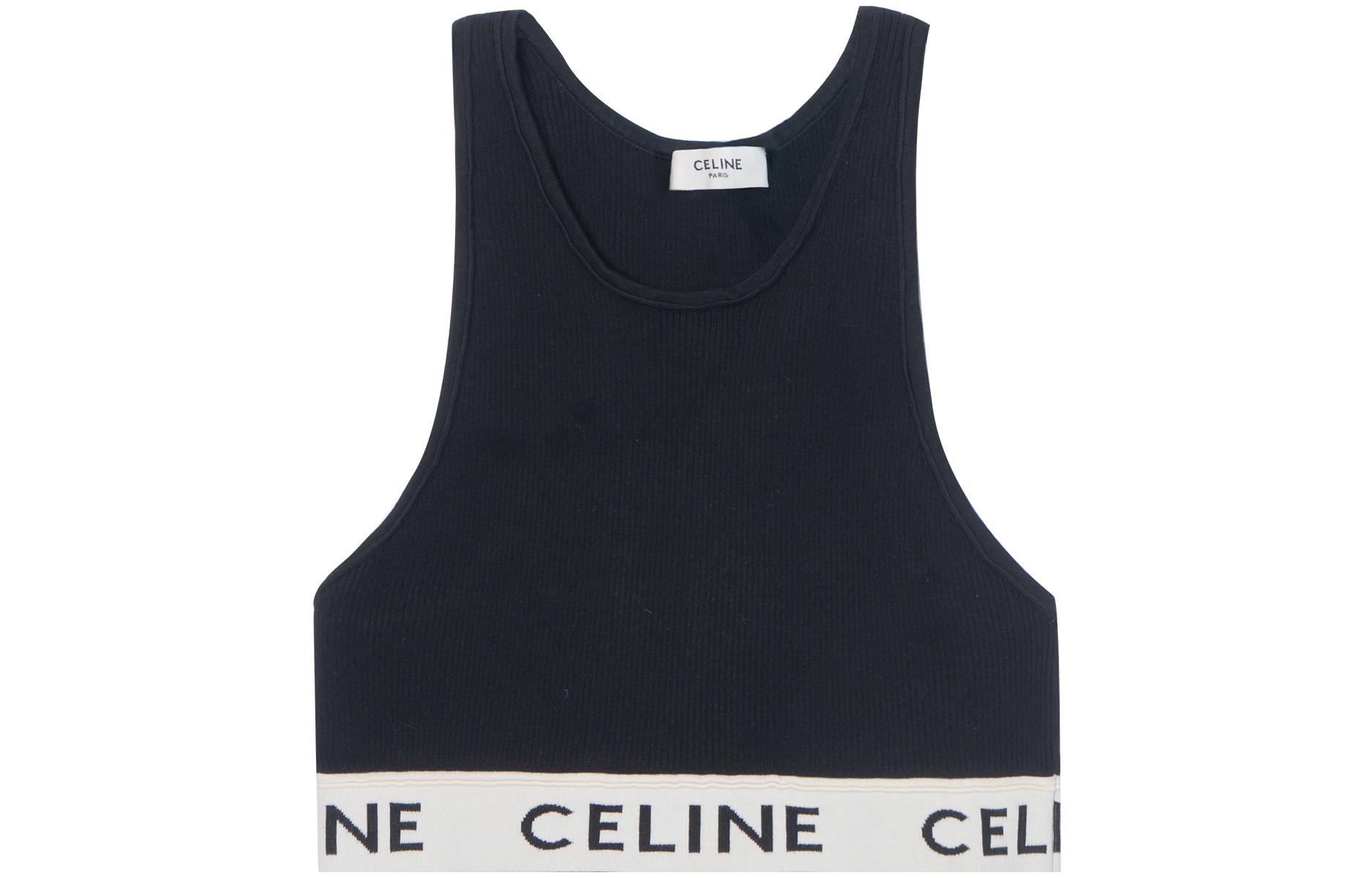 

Спортивная вязаная футболка Athletic Knit Sports черно-кремового цвета CELINE