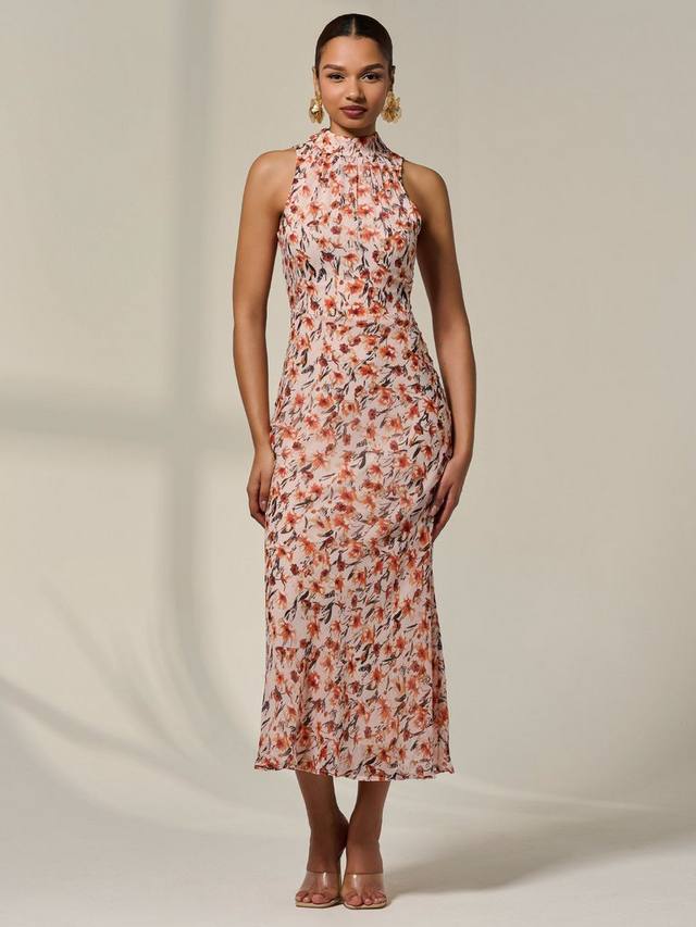 

Цветочное платье с высоким воротником миди Jolie Moi