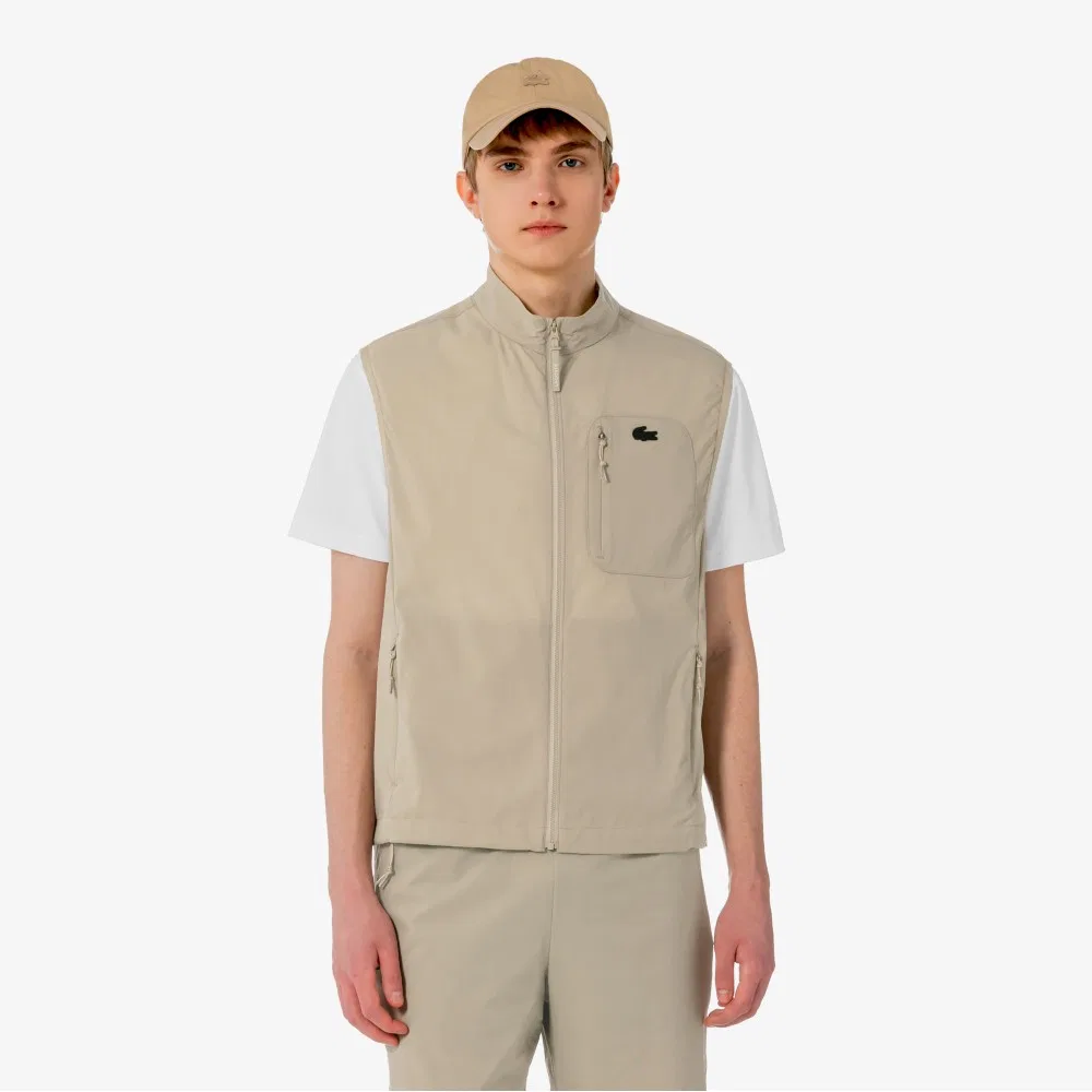 Мужской жилет из премиального тренировочного комплекта бежевого цвета от Lacoste