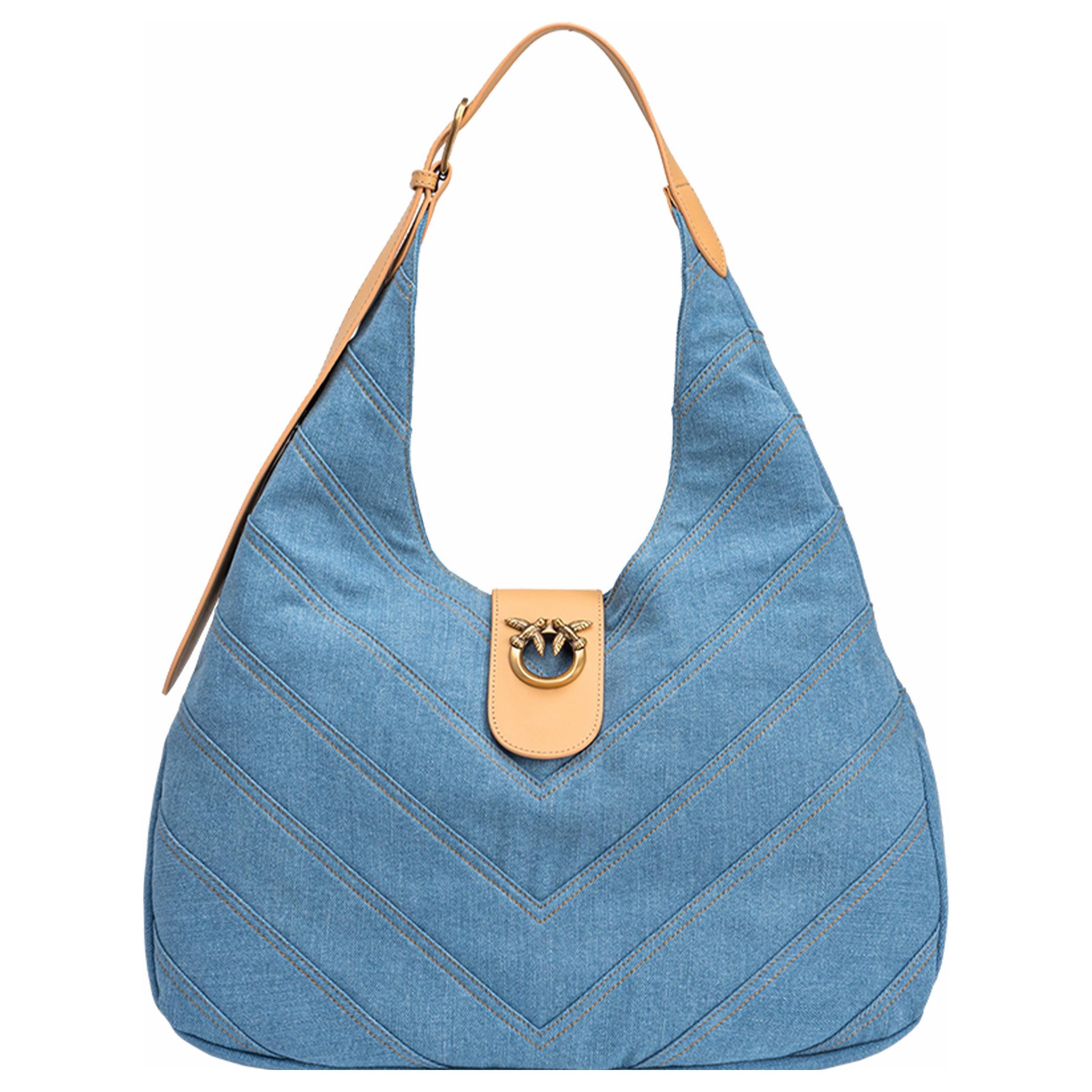 

Хлопковая сумка с полиуретаном, большая женская сумка через плечо синего цвета PINKO