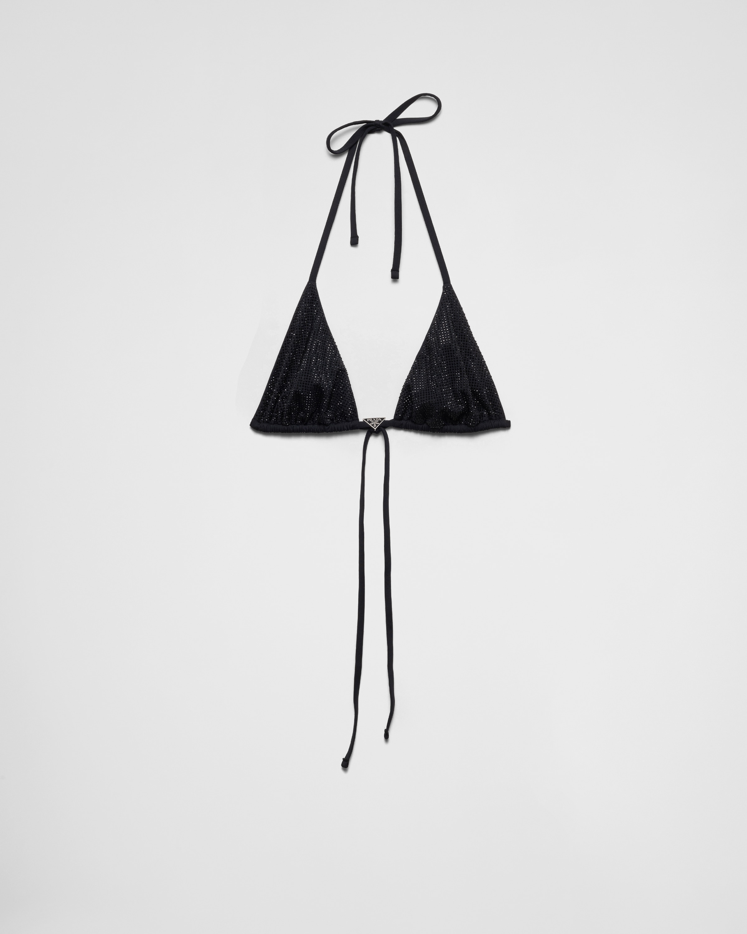 

Треугольный бюстгальтер-бикини из джерси с стразами Prada, черный