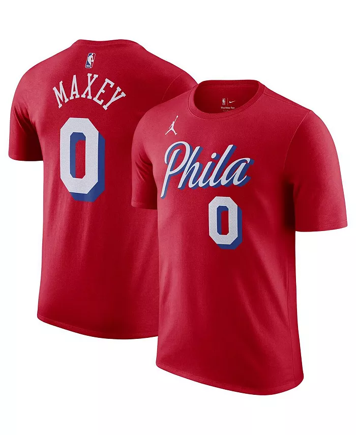 Мужская футболка Philadelphia 76ers Tyrese Maxey красная, коллекция Statement Edition 2022/23, с именем и номером Jordan — фото 4