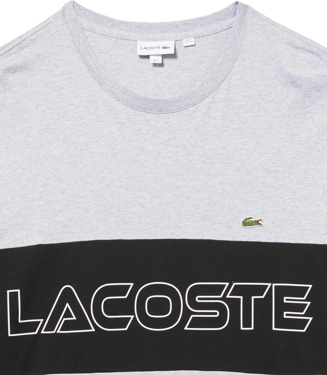Мужская футболка Lacoste с V-образным вырезом и широким кроем из пима, Silver Chine/Black — фото 2