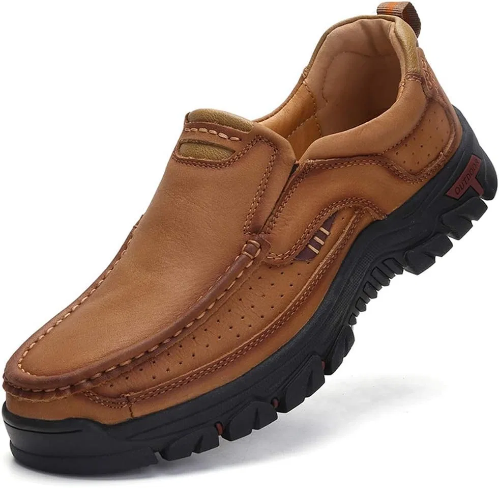 Мужские кожаные легкие дышащие повседневные лоферы без шнурков VENSHINE, Khaki