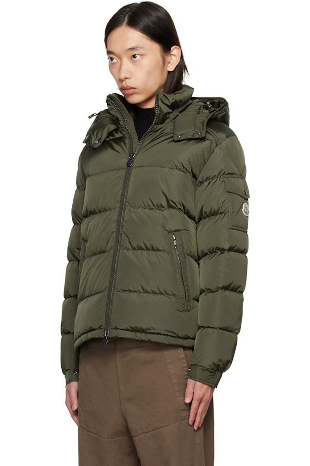 Moncler Короткая пуховая куртка цвета хаки майя матовая — фото 4