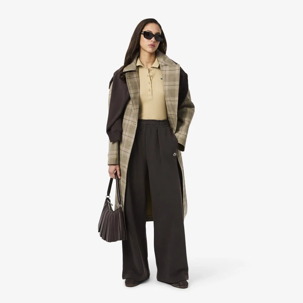 Брюки женские Lacoste клетчатые широкие, хлопок, темно-коричневые — фото 4