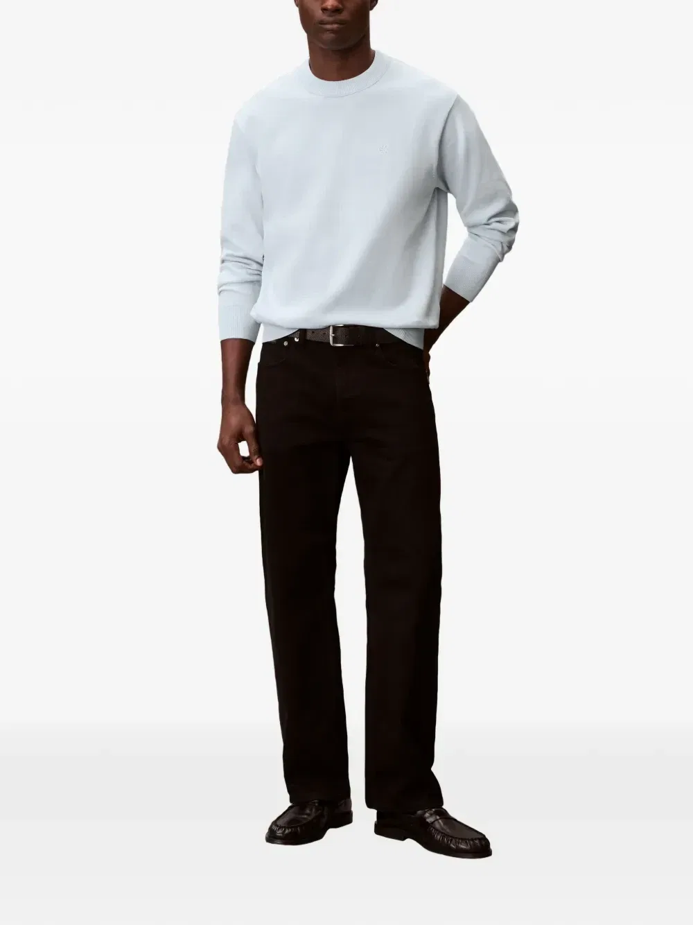 Свитер с логотипом и ребристой отделкой Calvin Klein, синий — фото 2