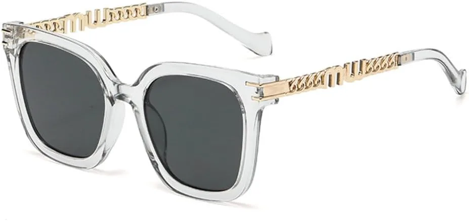 

MUTYNE Модные винтажные квадратные солнцезащитные очки для женщин, роскошные, сексуальные, модные, с металлической цепочкой, в большой оправе, Gray Black