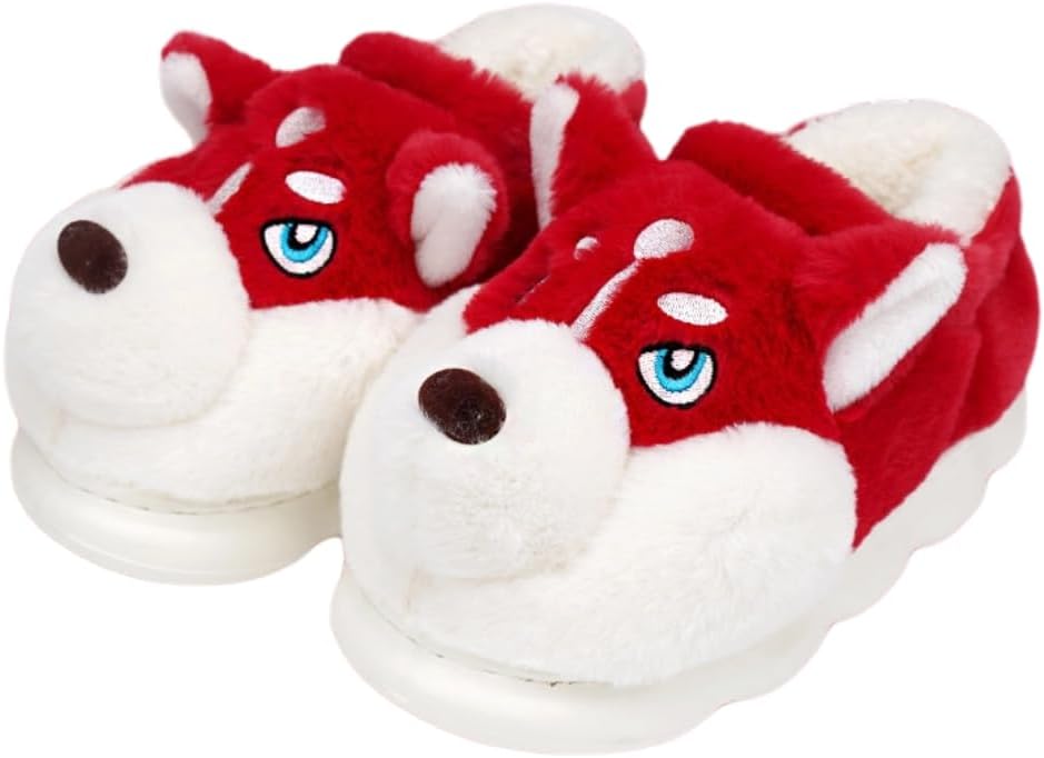 

Мужские тапочки Зимние тапочки Хлопковые тапочки Милые тапочки с мультяшным хаски Уютные домашние и тапочки Плюшевые теплые комфортные тапочки Нескользящая подошва Duboby, красный