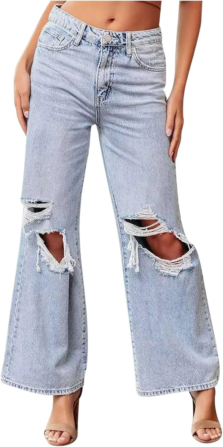 Женские джинсы Flare Bell Bottom с потертостями и рваным краем