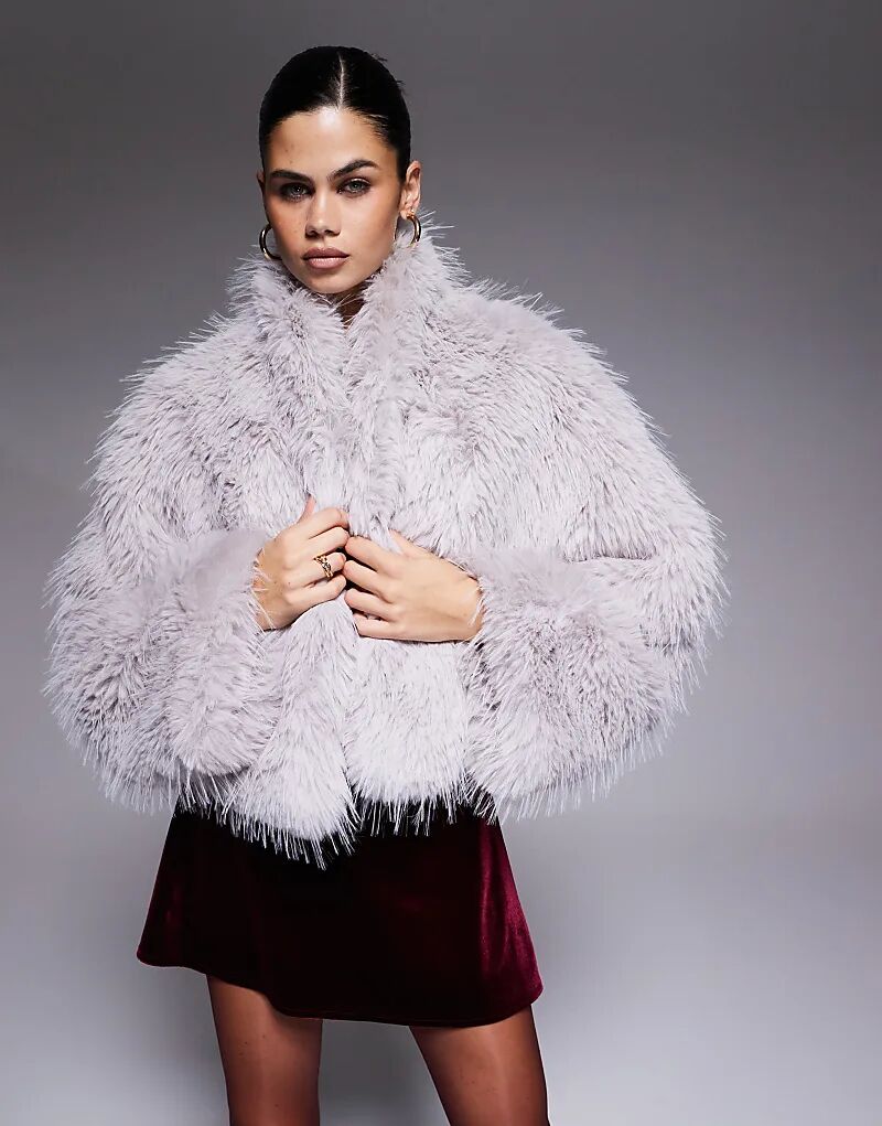 

Укороченная куртка Aria Cove из искусственного монгольского меха с широкими рукавами, серого цвета