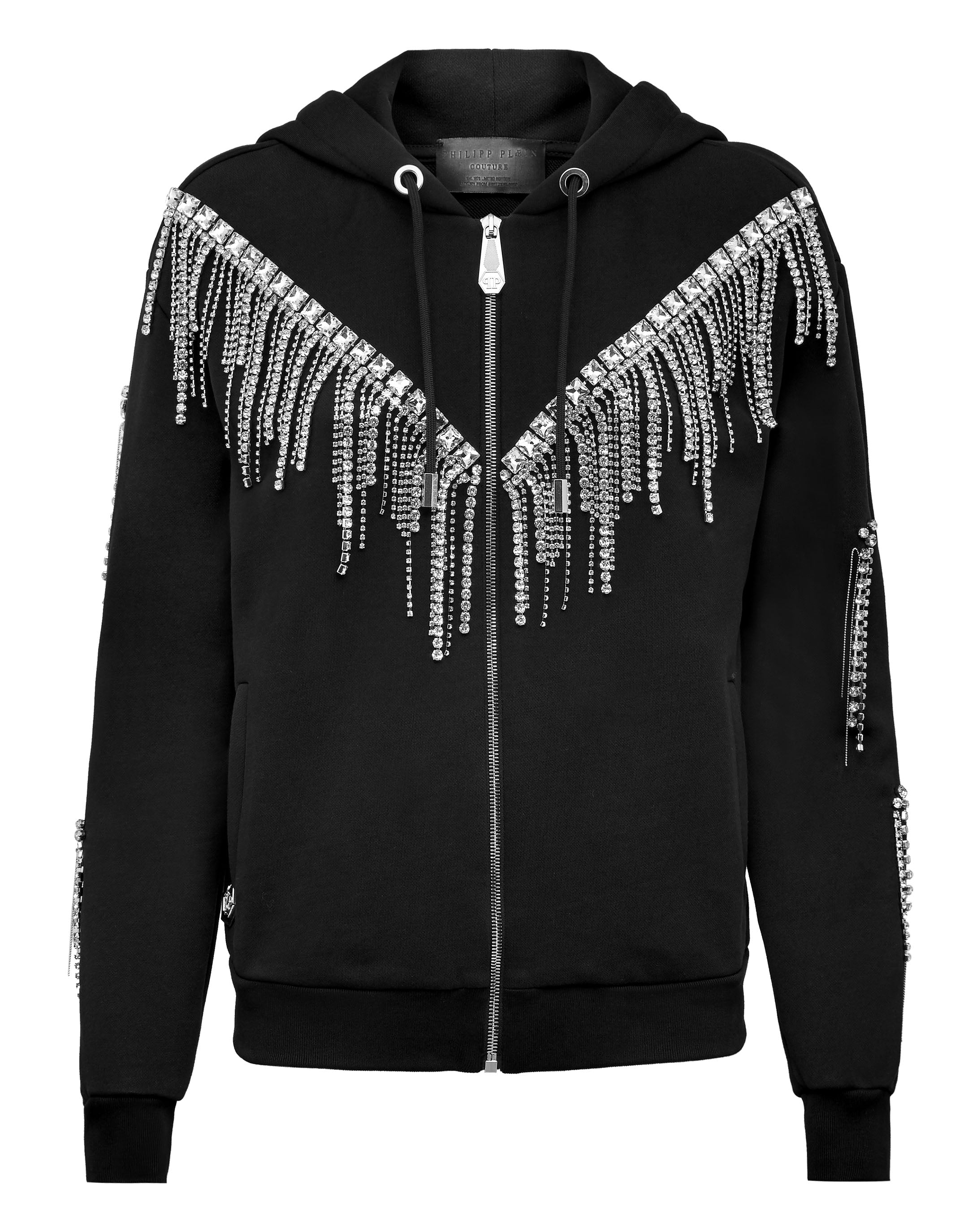 

Толстовка с капюшоном и бахромой из кристаллов PHILIPP PLEIN, черный