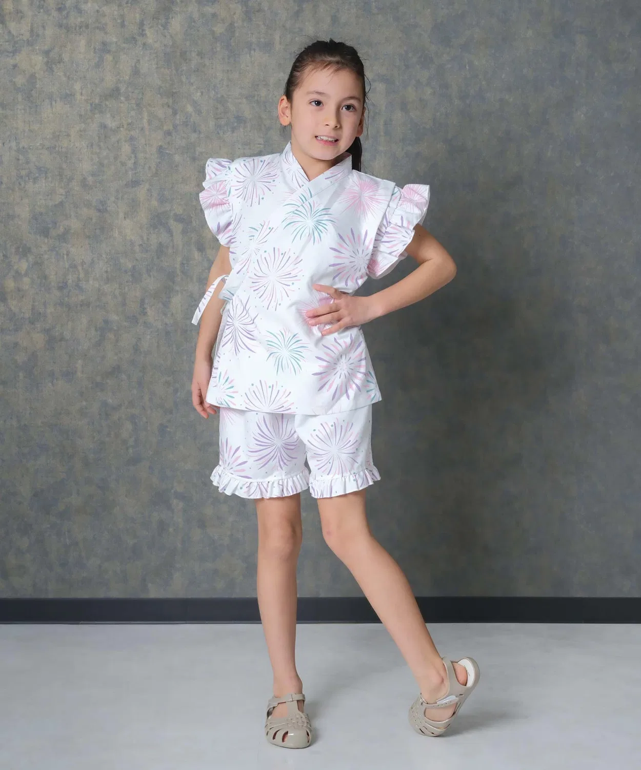 Детская пижама-юката с фриллами ICE FABRIC, контактное охлаждение, белый