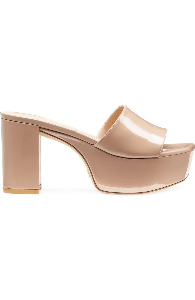 Stuart Weitzman Платформа Squarehigh 95 Слайд Женские 10 Песочный Каблук Сандалии FZP238, бежевый — фото 2