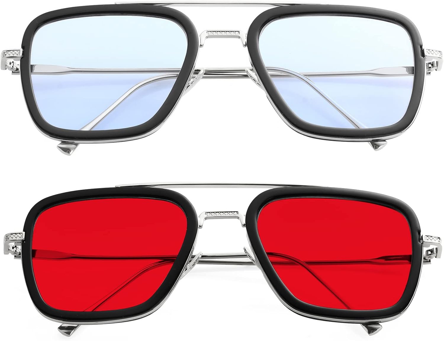 

Солнцезащитные очки AIEYEZO Тони Старк в винтажном стиле, квадратная металлическая оправа, для мужчин и женщин - очки Железного человека и Эдит, Two Pack (Spider Man Same Color + Silver/Ocean Red)