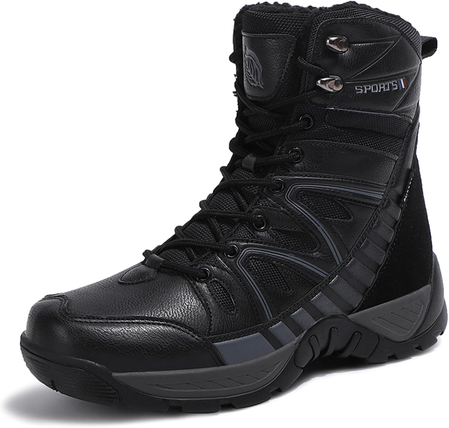 

Мужские зимние теплые плюшевые снежные ботинки с высоким голенищем, водонепроницаемые, наружные, противоскользящие, для походов и альпинизма Generic, черный