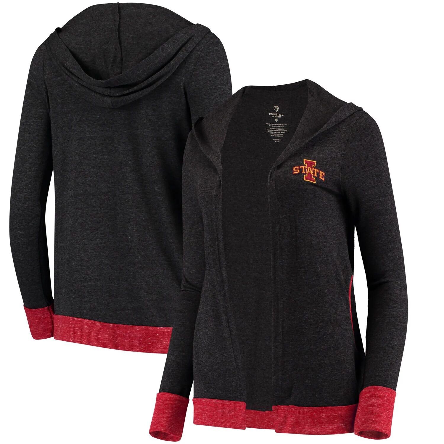

Женский кардиган Tri-Blend с открытым капюшоном Colosseum Charcoal Iowa State Cyclones для бега с препятствиями Colosseum