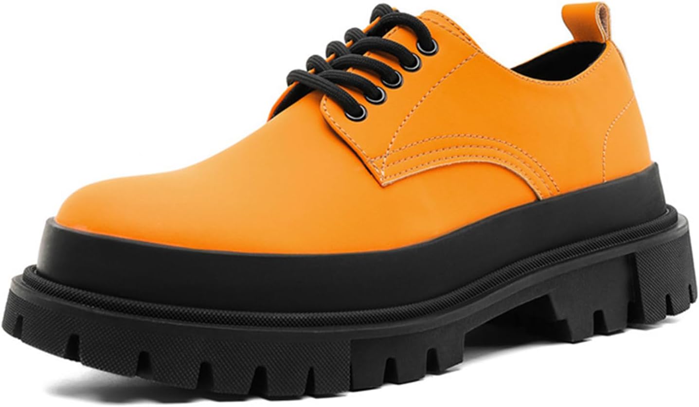 

Мужские кожаные туфли-оксфорды с круглым носком и платформой, классические, модные, удобные, на шнуровке, с массивным каблуком и противоскользящей подошвой, деловые туфли для офиса, свадьбы и работы Nxnbhsl, желтый