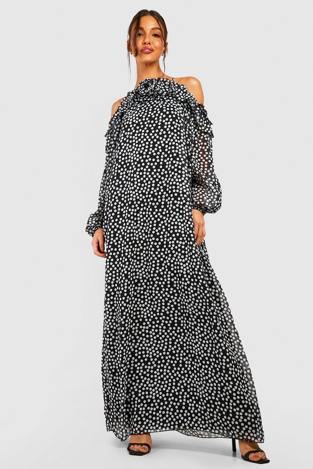 

Платье макси с корсажом в горосток Boohoo, черный