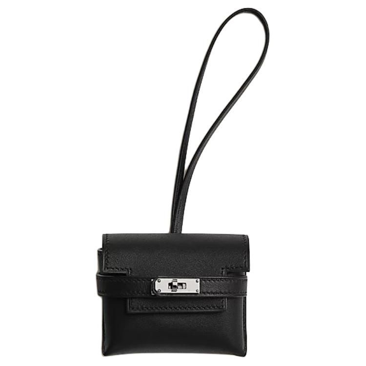 

Кожаный брелок Kelly Swift для сумки, мерч для женщин, 89 Noir Black HERMES, W Stamp