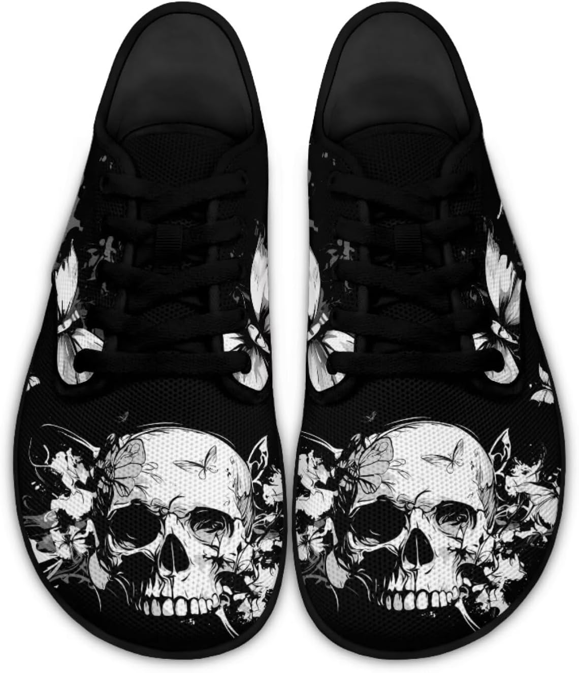 

Женские кроссовки с черепами для ходьбы и бега, модные туфли на шнуровке, лоферы для вождения Ecaestolph, черный