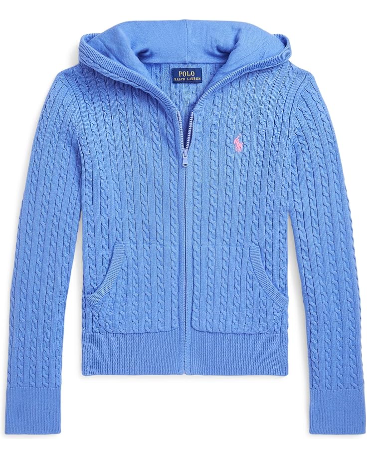 

Худи Polo Ralph Lauren Kids Mini-Cable Cotton Full-Zip Hoodie, цвет Harbor Island Blue/Laguna Pink