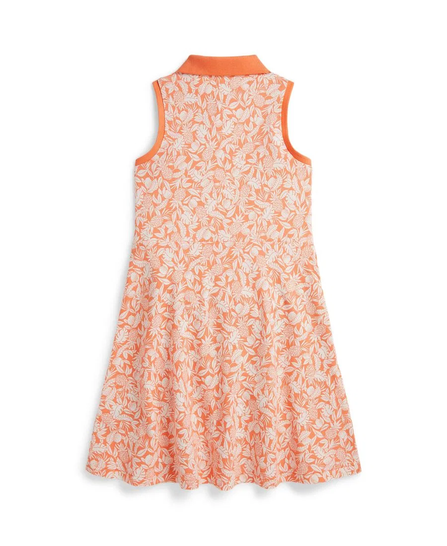 Платье-поло из сетчатой ткани с рисунком ананаса для девочек 7-16 лет Polo Ralph Lauren, оранжевый — фото 2