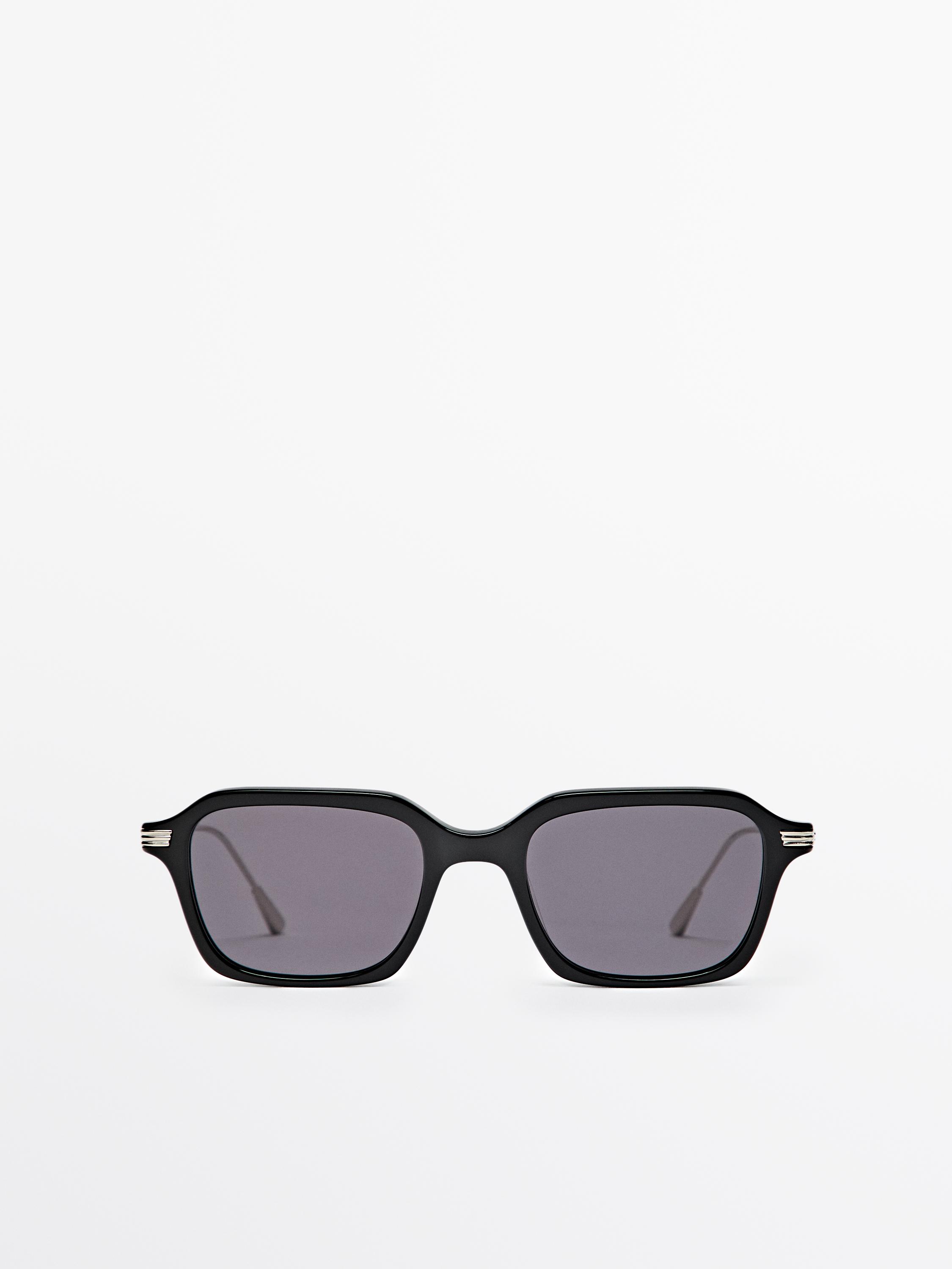 

Прямоугольные солнцезащитные очки с металлическими дужками Massimo Dutti, черный