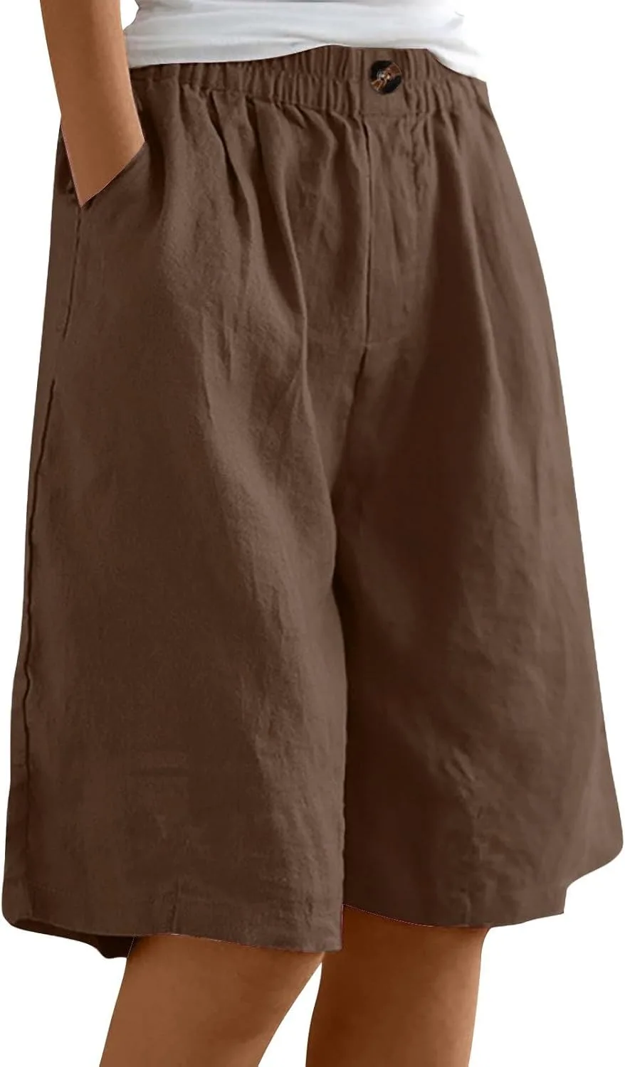 Хлопковые льняные шорты для женщин Keen Length Wide Leg Bermuda с карманами