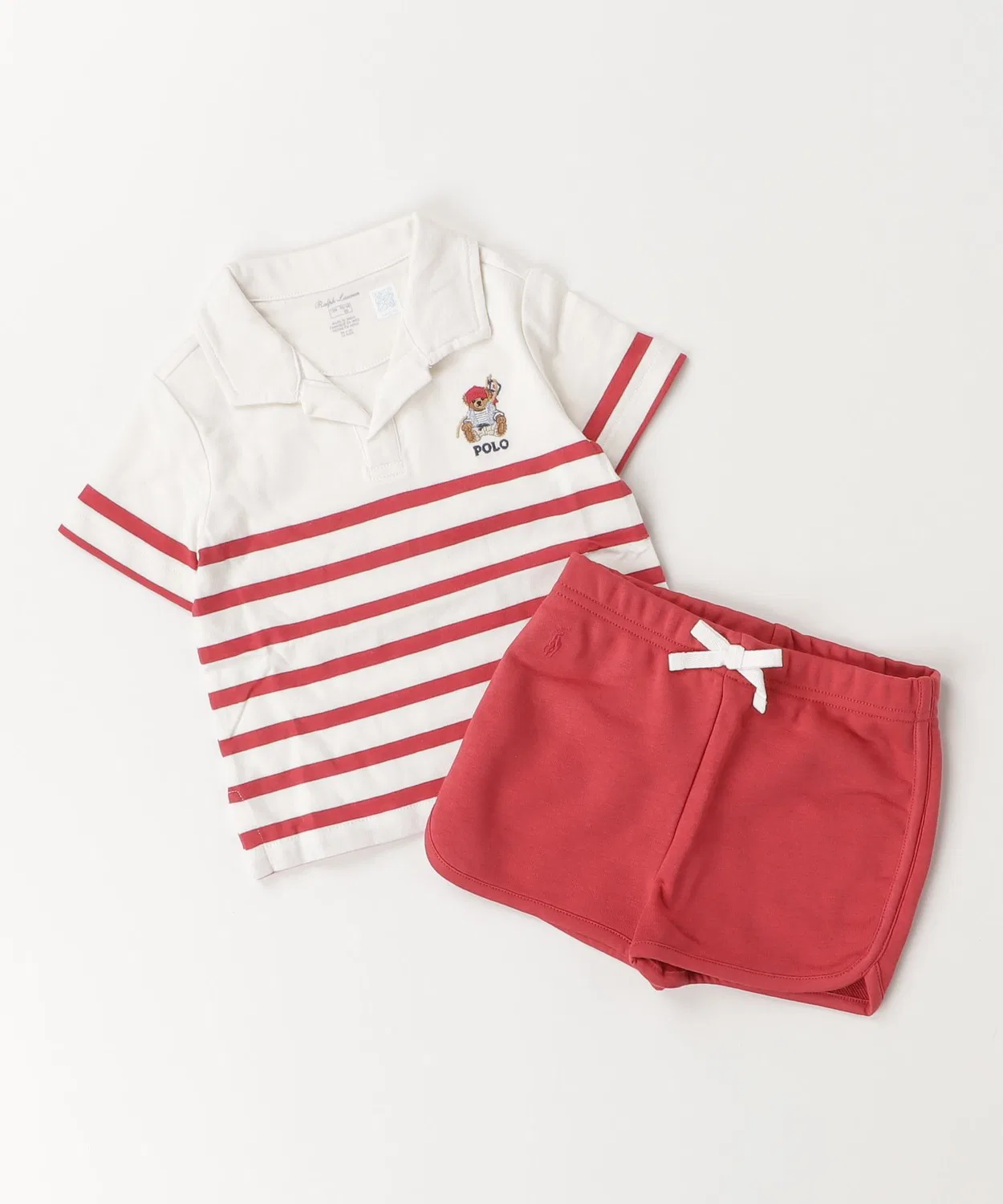 Детский костюм с вышивкой медвежонка Polo Ralph Lauren, футболка и шорты, красный — фото 4