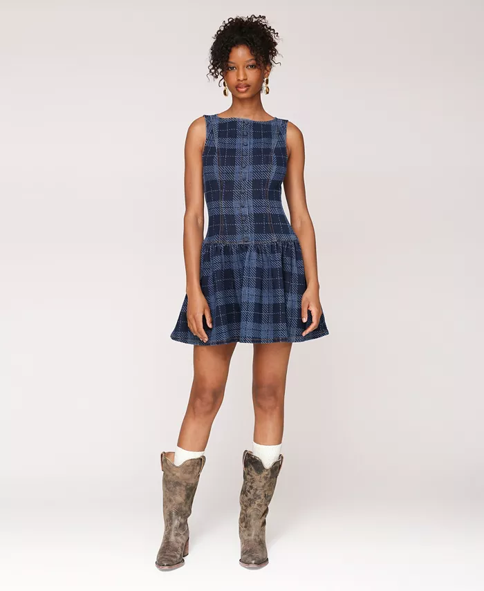 

Женское мини-платье с заниженной талией и вырезом-лодочкой Avec Les Filles, синий