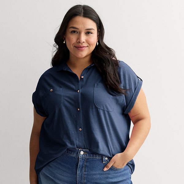 

Плюс сайз рубашка с коротким рукавом на пуговицах Sonoma Goods For Life, Midnight Madness