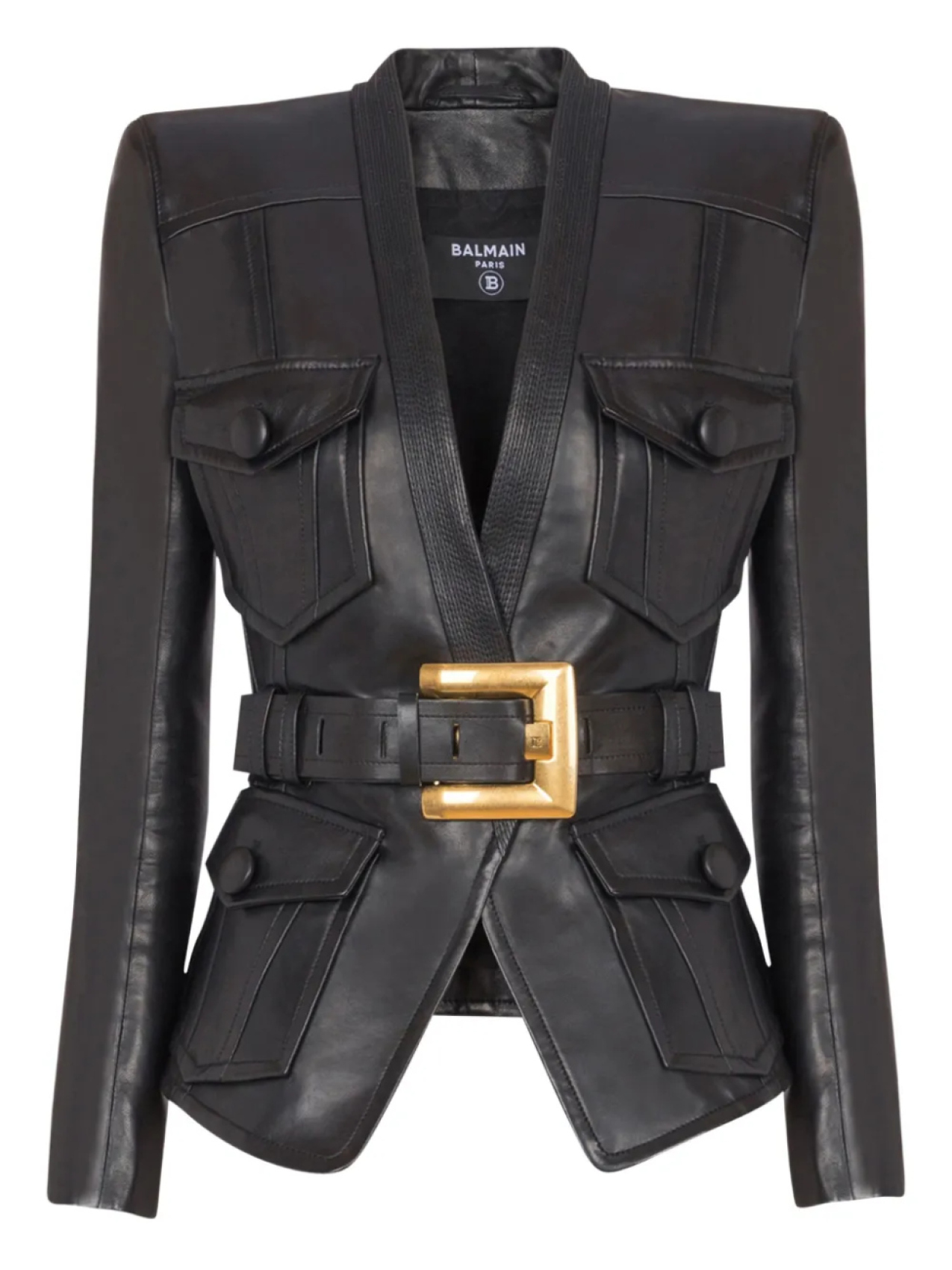 

Balmain кожаное пальто с поясом, черный