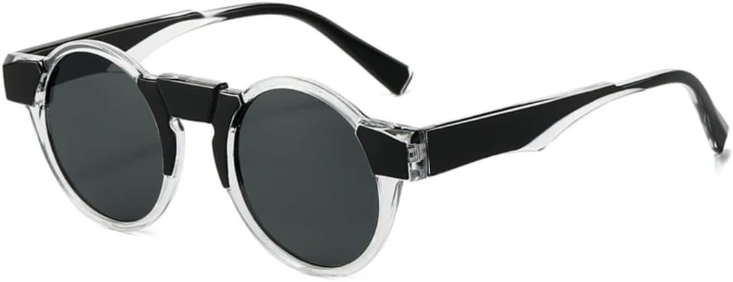 

Модные маленькие круглые солнцезащитные очки в стиле стимпанк для женщин, ретро, ​​с прозрачными линзами цвета океана, защита от УФ-излучения UV400, роскошные очки для мужчин в стиле панк VFDHN, Clear Black