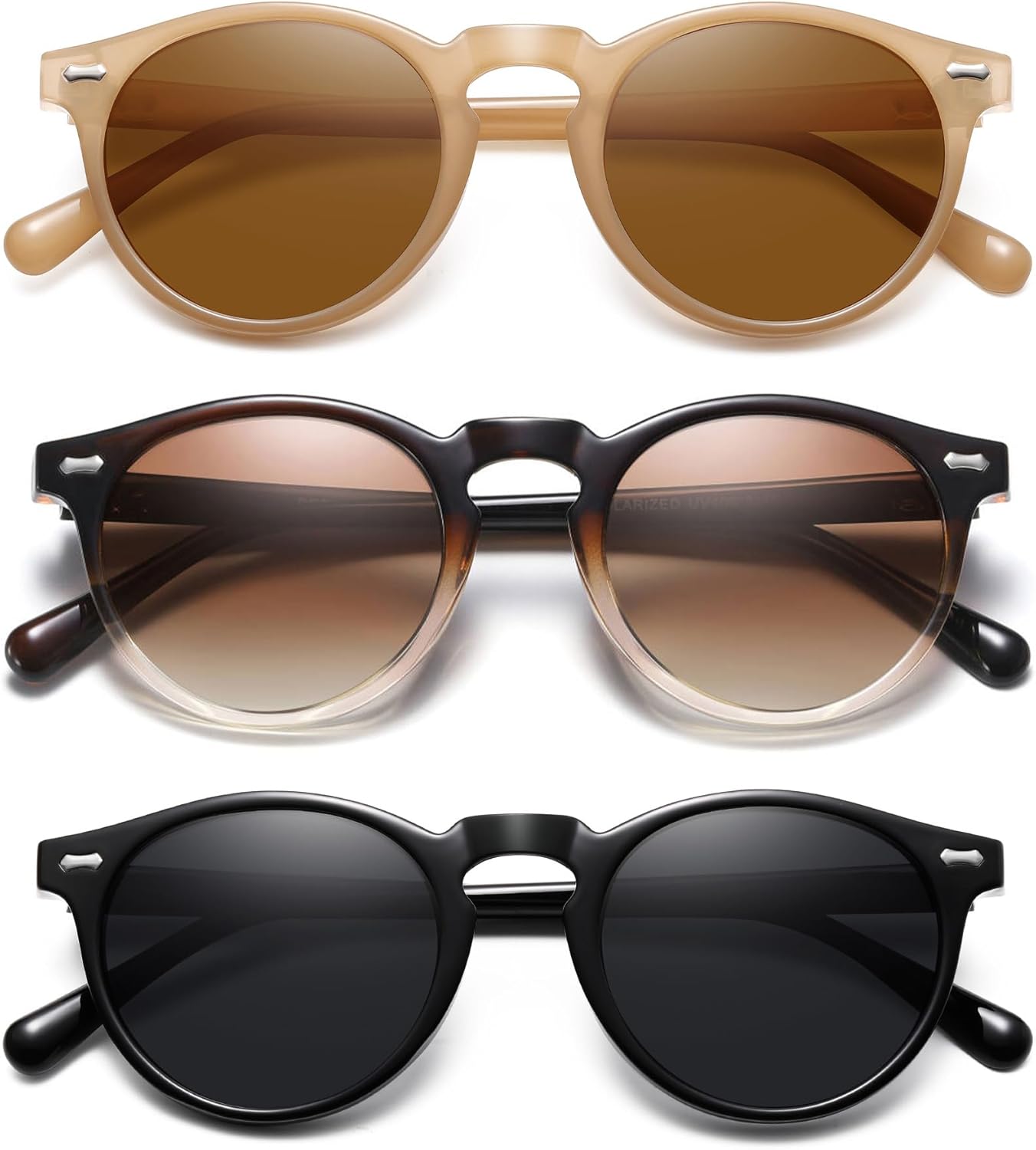 

Ретро маленькие круглые поляризованные солнцезащитные очки для женщин в винтажном стиле, защита от УФ-излучения YMRFW, 3pack (Black/Gray+milk Coffee/Tea Lens+brown Gradient Frame/Brown Gradient Lens)