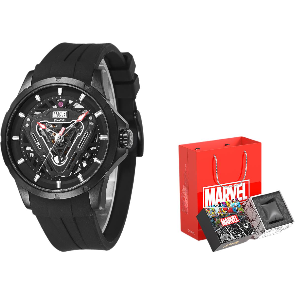 

MARVEL Часы Hero Collection Cut Out Design Automatic Mechanical Movement Silicone Strap Watch Men's Watch Black Dial