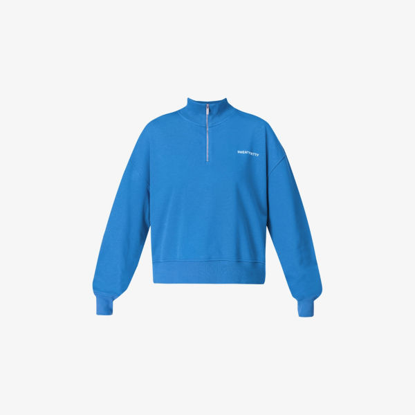 

Полузастегивающийся укороченный свитшот из эластичного джерси Revive Sweaty Betty, синий