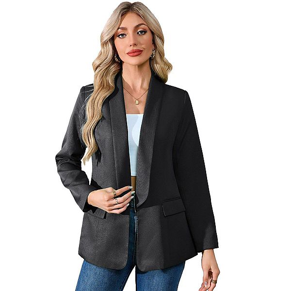 

Женский блейзер с шальным воротником и клапанами на карманах Clearflower, Black