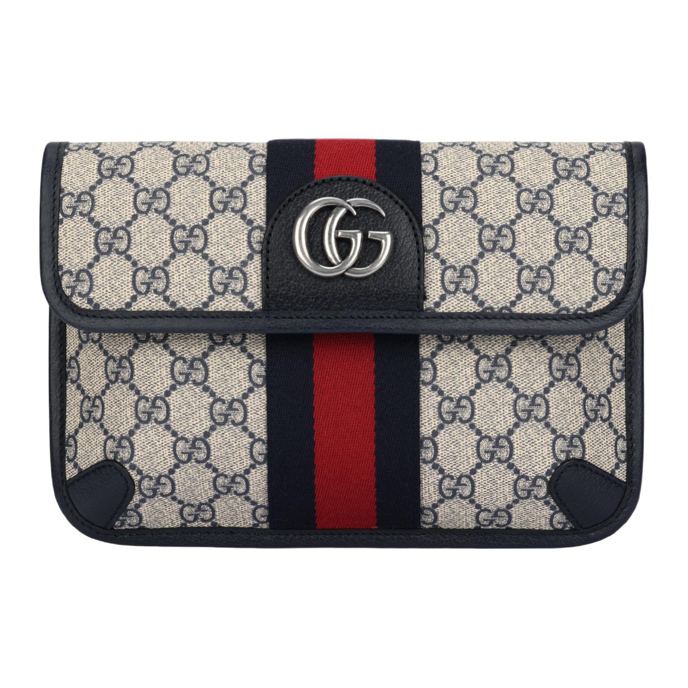 

GUCCI Сумка-пояс Ophidia Canvas с кожаной отделкой, мужская, через плечо, синяя/бежевая