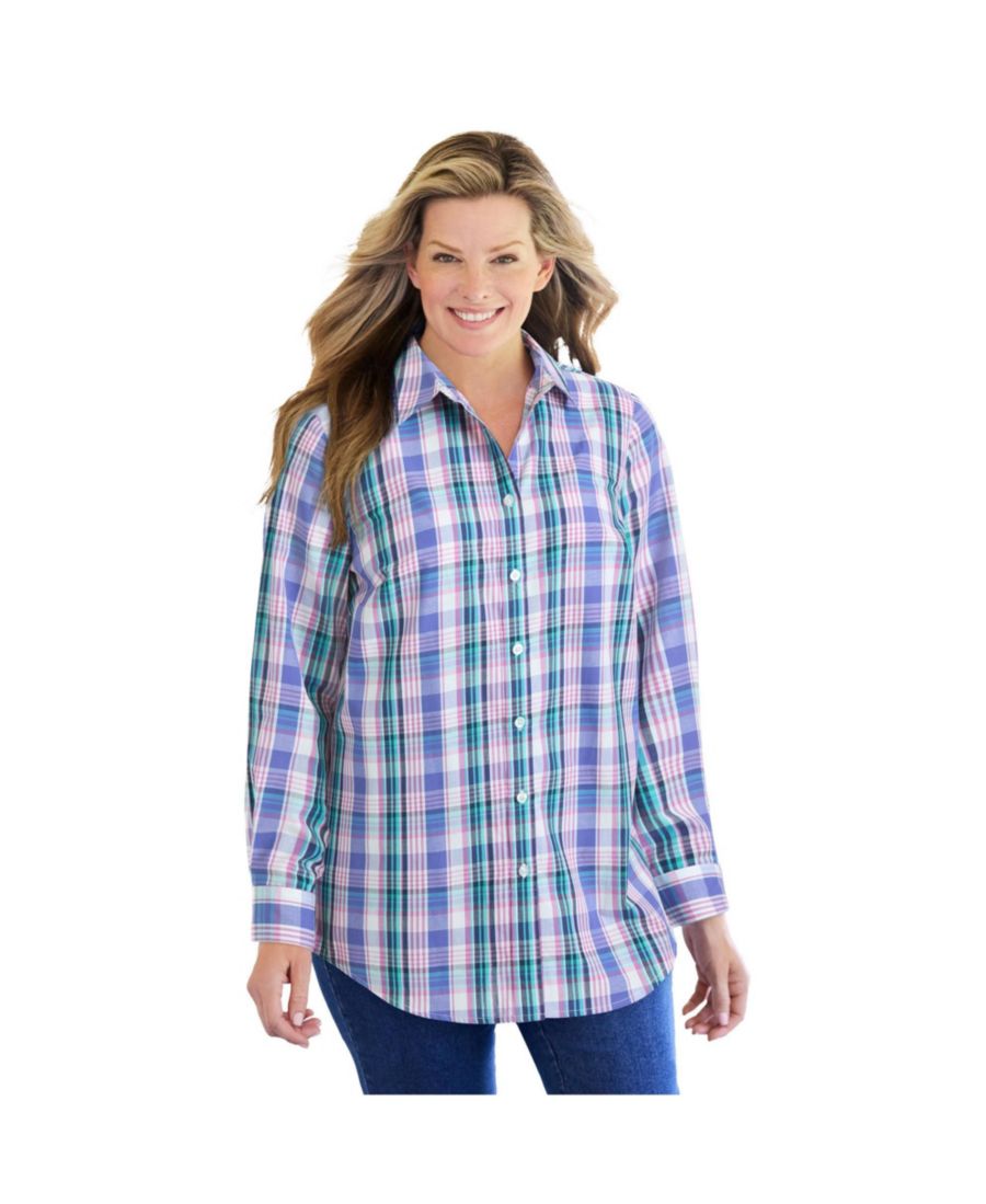

Рубашка с длинным рукавом идеального размера для полных женщин Woman Within, Tulip purple charming plaid