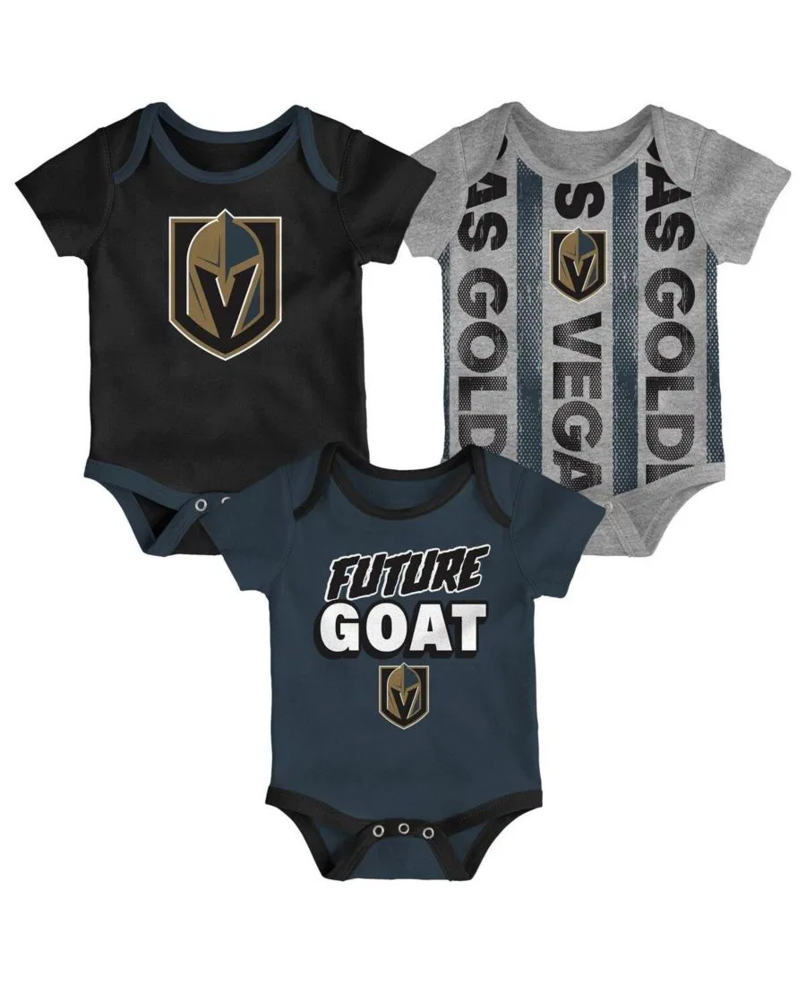 Комплект из 3 бодиков для мальчиков и девочек с символикой команды Vegas Golden Knights "Loyal Buddies" Outerstuff, черный