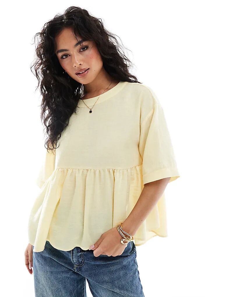 

Топ ASOS DESIGN с короткими рукавами и завязками на спине кремового цвета