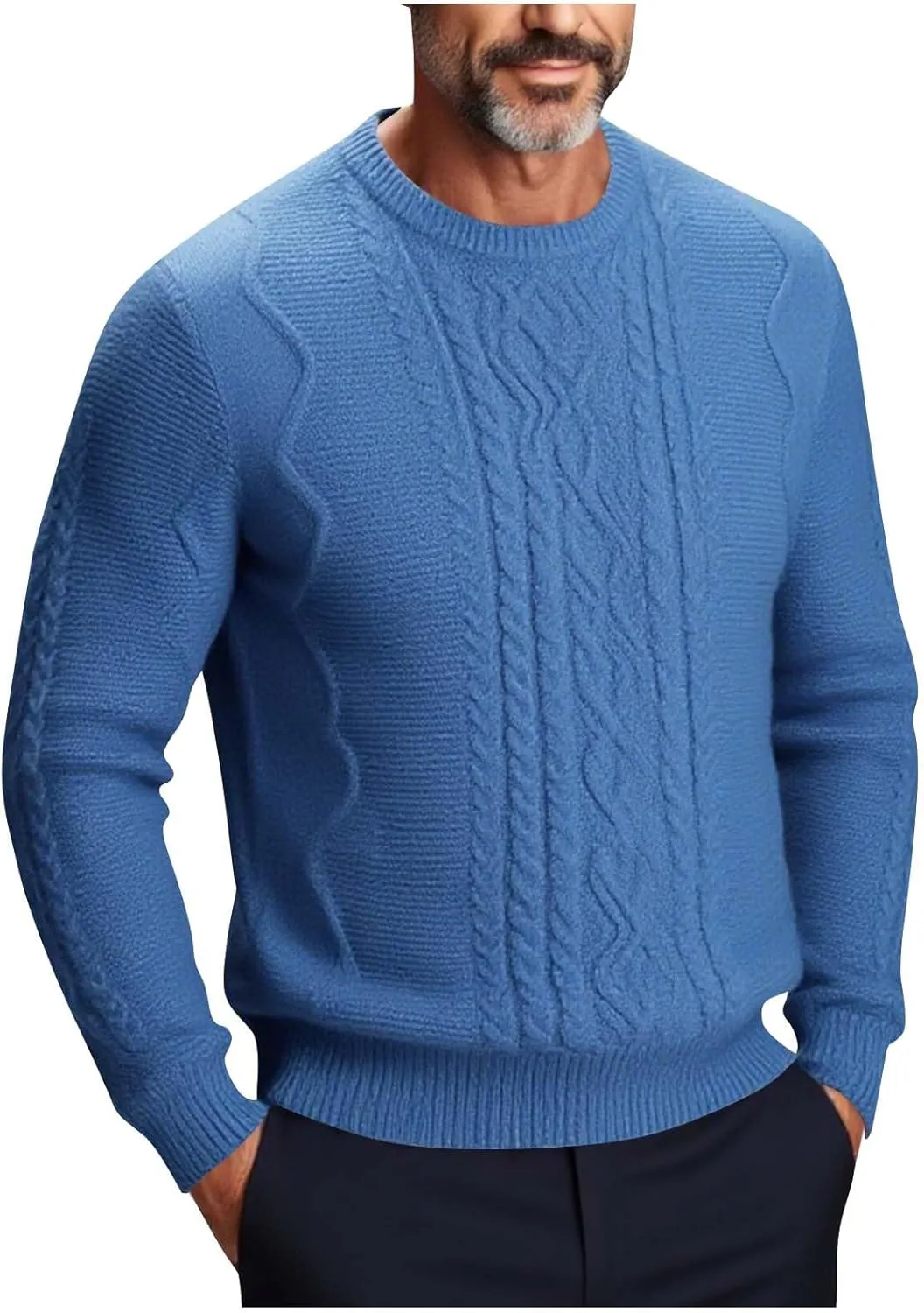 

Мужской свитер с круглым вырезом и длинными рукавами, рифленый вязки, slim fit