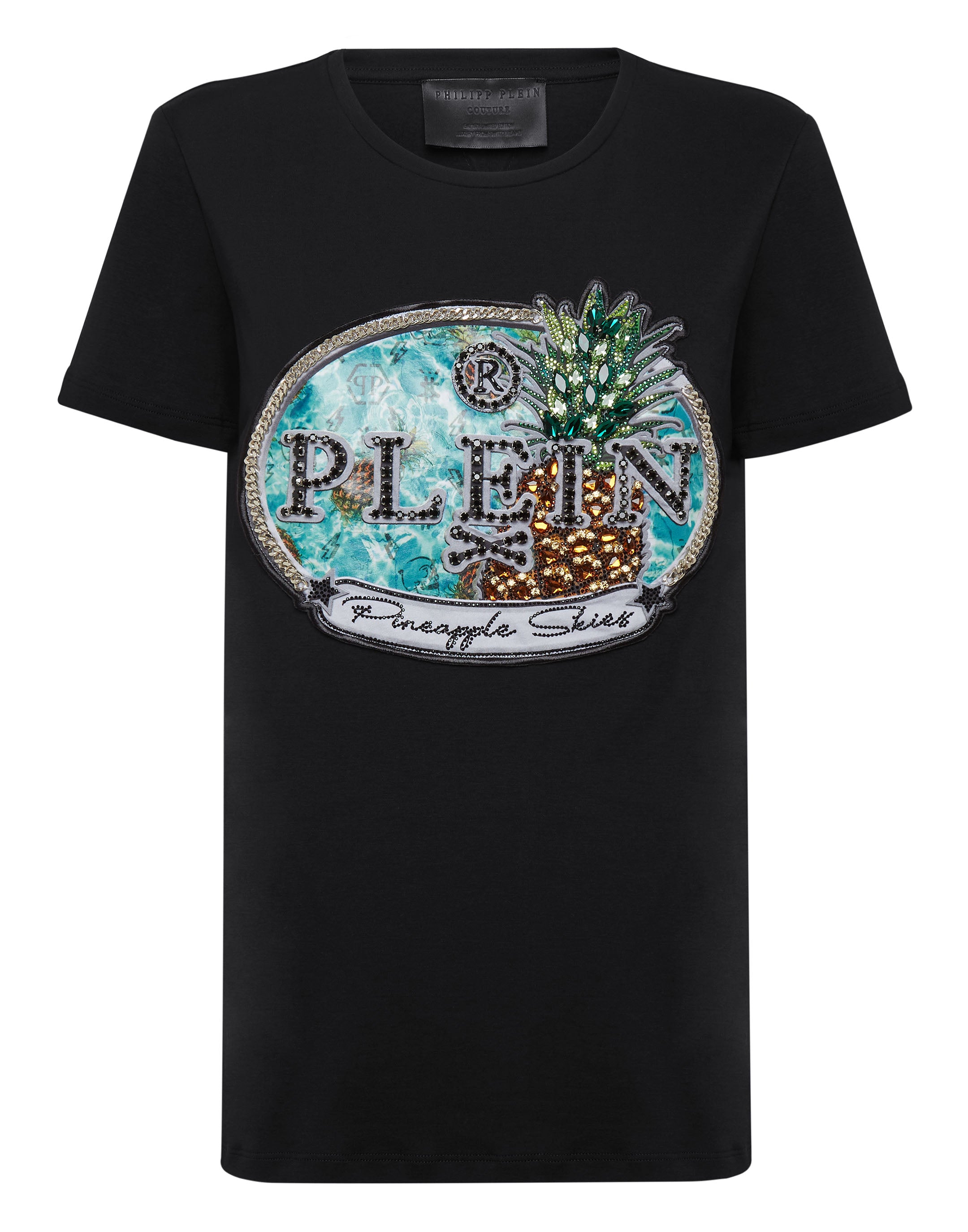 

Футболка с круглым вырезом SS Stones Pineapple Skies PHILIPP PLEIN, черный
