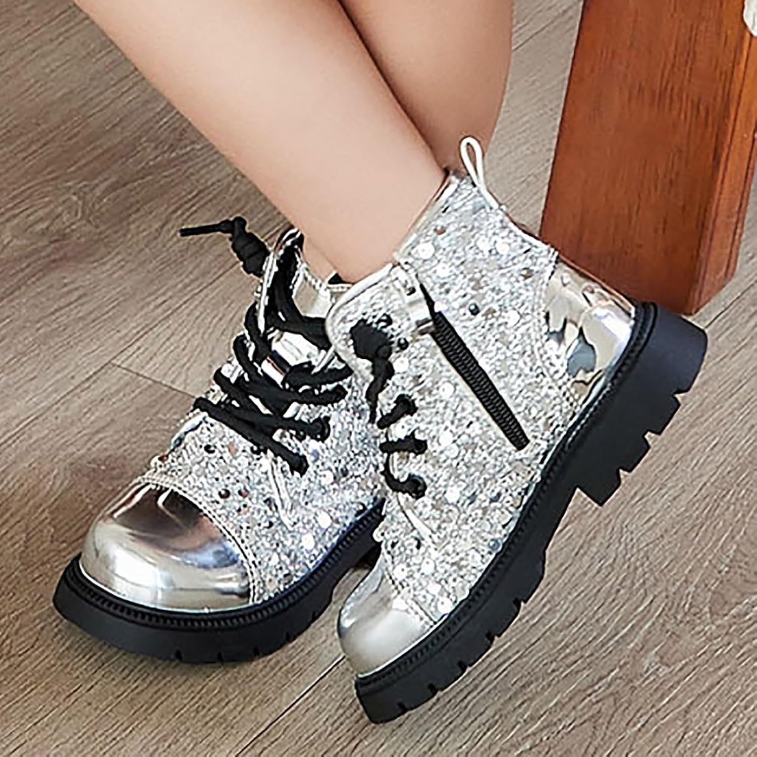 

Ботильоны IWIHMIV с шнуровкой на щиколотке, байкерские ботинки, удобные, модные, с боковой молнией, нескользящей мягкой подошвой, короткие ботинки, Silver