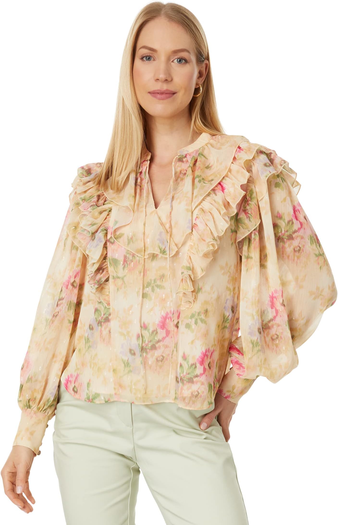 

Рубашка Ted Baker Helenoh Ruffle Detail Shirt with Neck Tie, оранжевый