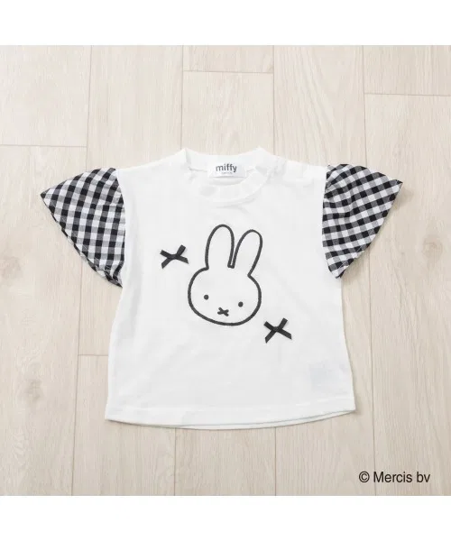 Детская футболка Miffy с рукавами в клетку и бантом белая — фото 2