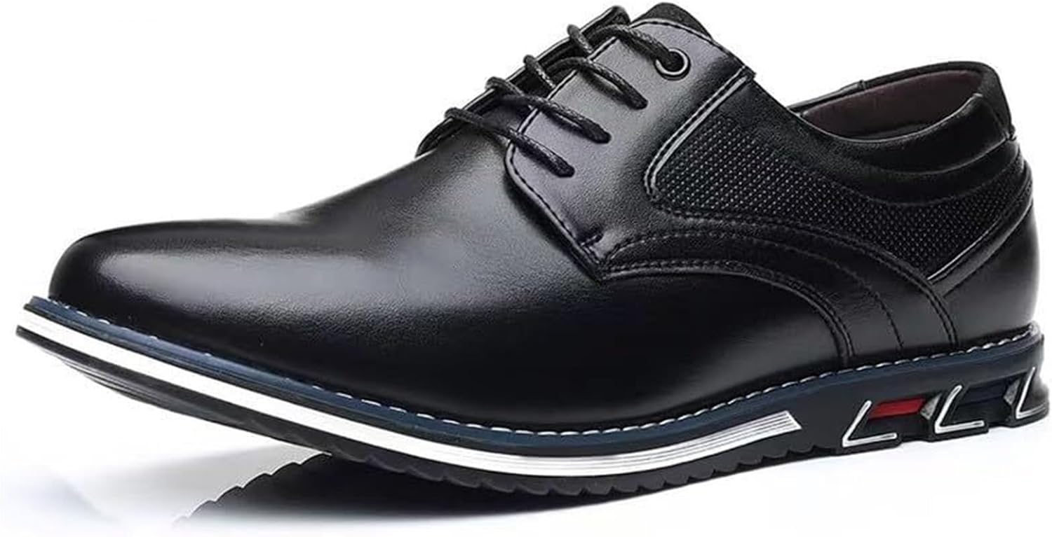 

Мужские оксфорды на шнуровке, удобные с круглым носком, нескользящие, для улицы, повседневные, деловые, рабочие, формальные кожаные туфли Generic, черный
